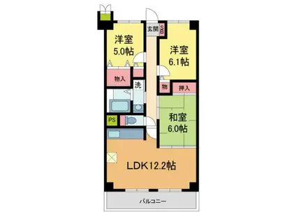 カデット真趣園(2SLDK/6階)の間取り写真