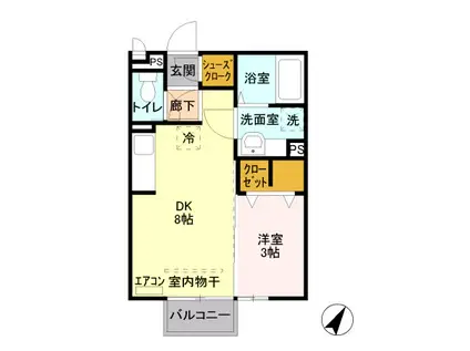 モアクレストF Ⅲ(1DK/2階)の間取り写真