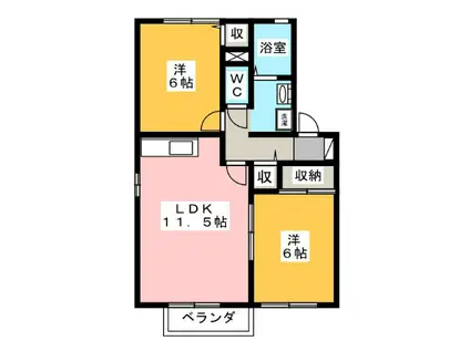 ベルフィオーレB棟(2LDK/2階)の間取り写真