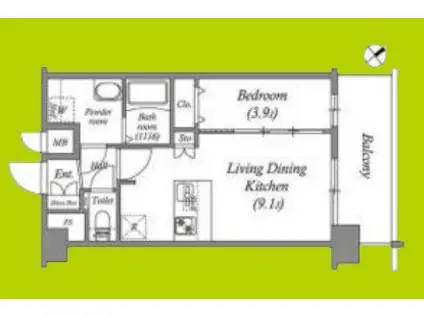 アドバンス大阪クラージュ(1LDK/9階)の間取り写真