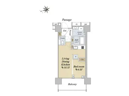 ウェリス六本木(1LDK/10階)の間取り写真