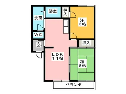 ヴィラ1番館(2LDK/2階)の間取り写真