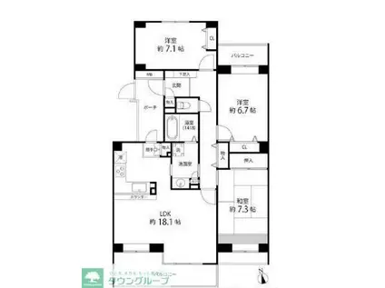 T S GARDEN西寺尾C棟(3LDK/4階)の間取り写真