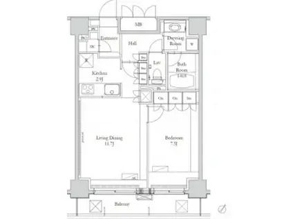 ハウス岩本町(1LDK/14階)の間取り写真