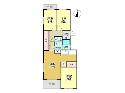 グランコール出来野(3LDK/3階)の間取り写真