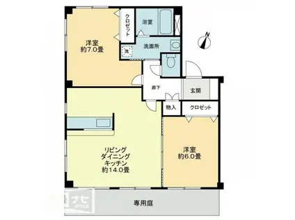 フォブール世俵B棟(2LDK/1階)の間取り写真