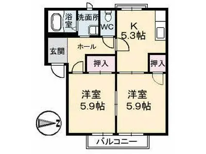 ファミールササキ(2K/2階)の間取り写真