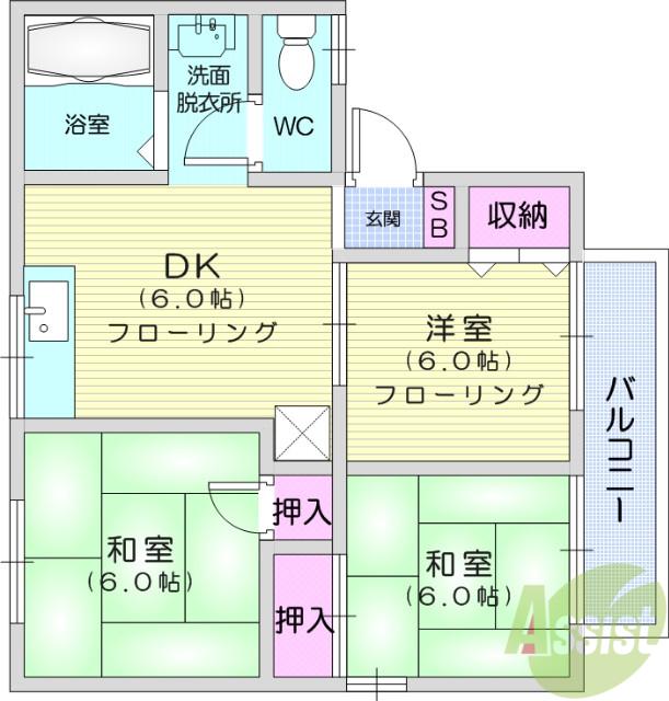 セジュールアント(3DK/2階)の間取り写真