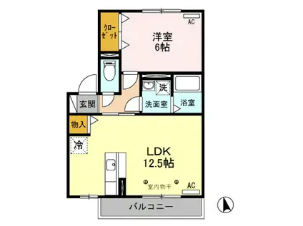 パルフィールド 高萩町(1LDK/2階)の間取り写真