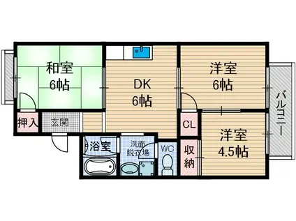 ディアコートJOYⅡ(3DK/1階)の間取り写真