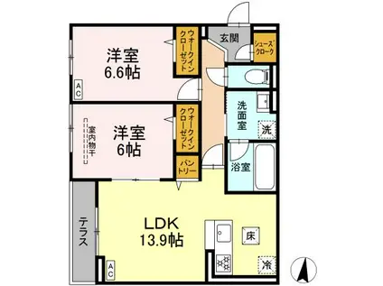 D PAINA 子母口 II(2LDK/1階)の間取り写真