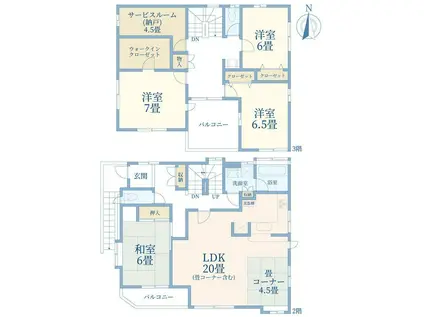 上青木1丁目アパート(4SLDK/2階)の間取り写真