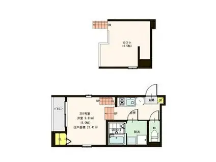 ハーモニーテラス栄II(1K/2階)の間取り写真