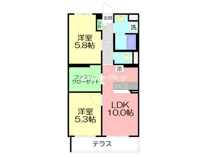 平塚市山下計画C棟(2LDK/2階)の間取り写真