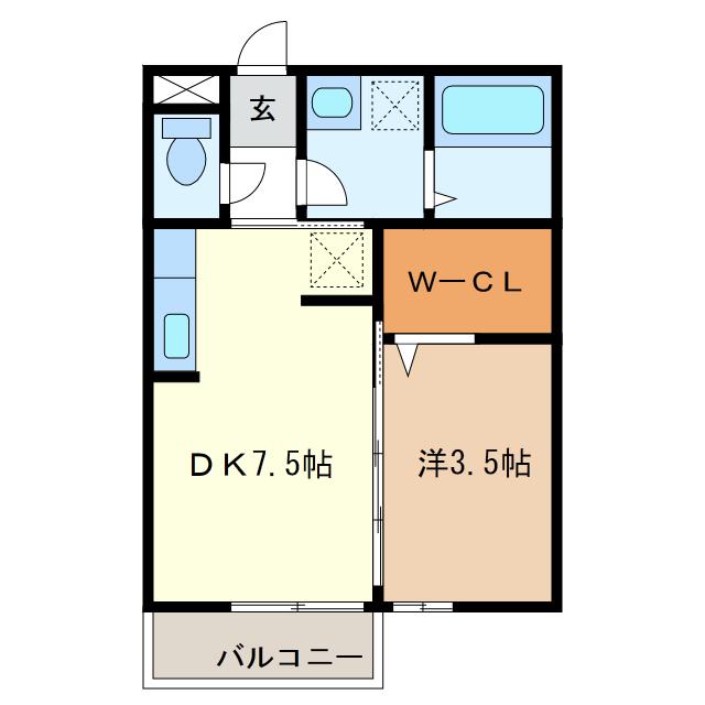 エスプワール城之内(1DK/1階)の間取り写真