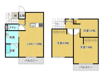 フォーレスYUMA D棟(3LDK/1階)の間取り写真