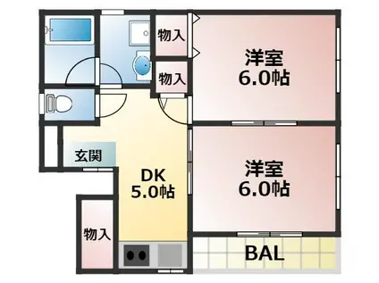 コーポ藤(2DK/3階)の間取り写真