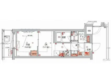 ハーモニーレジデンス神楽坂ヒルズTHIRD(1DK/3階)の間取り写真