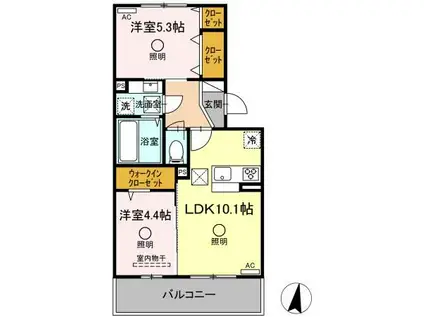 クレリア(2LDK/1階)の間取り写真