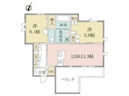 ヘーベルヴィレッジ領家浦和領家ヴェルデ(2LDK/3階)の間取り写真