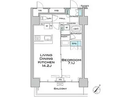 MFPRコート武蔵小山(1LDK/14階)の間取り写真