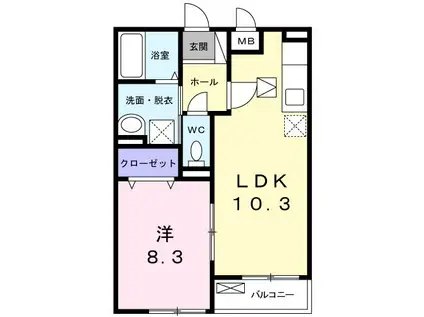 ゼファーノワール(1LDK/1階)の間取り写真