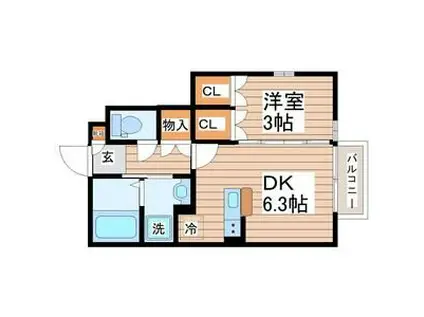 ESCONDITE川内B棟(1DK/1階)の間取り写真