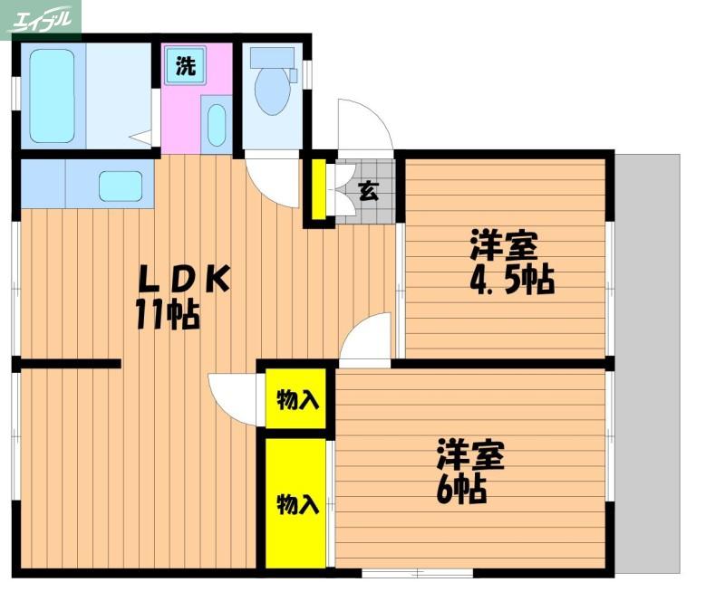 エコーハイツFUJI B(2LDK/1階)の間取り写真
