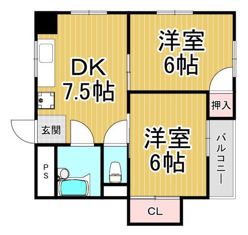 グリーンハイツ伊丹(2DK/2階)の間取り写真