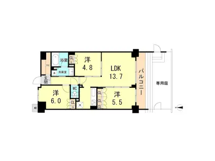 ミレーネ神戸住吉本町(3LDK/B1階)の間取り写真