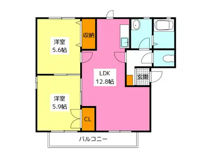 ヴィラージュI(2LDK/2階)の間取り写真