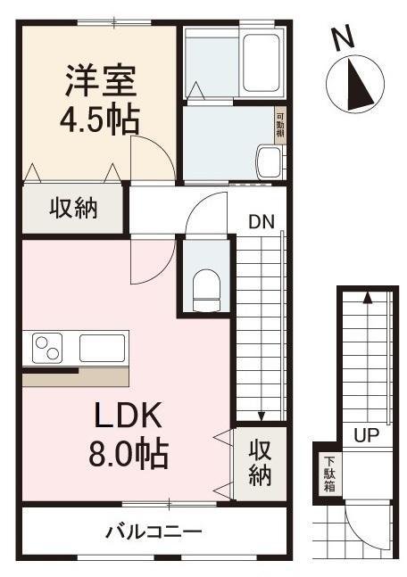 HYOーDORU上福岡(1LDK/2階)の間取り写真
