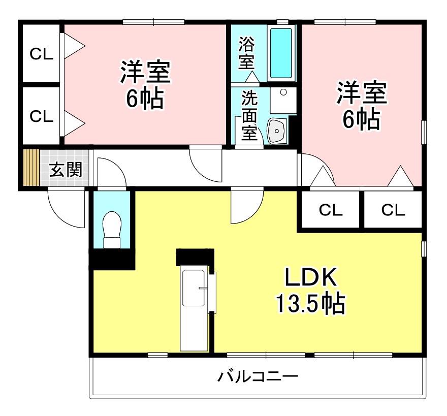 ドリームスクエアF棟(2LDK/2階)の間取り写真