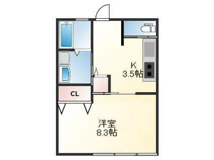 コスモポート新田(1K/1階)の間取り写真