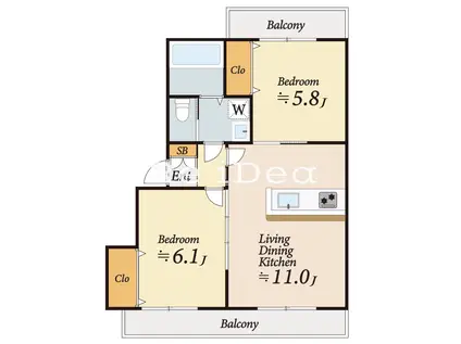 令和ガーデン(2LDK/3階)の間取り写真
