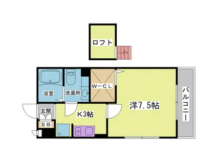 フレエール谷上(1K/2階)の間取り写真