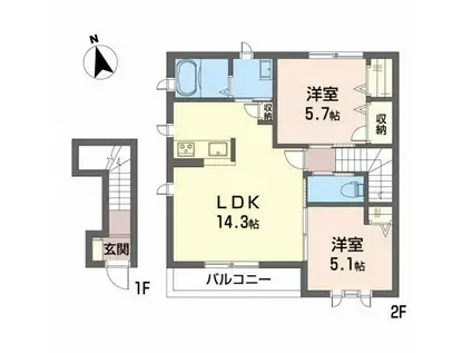 グランマスト杉井流IIA棟(2LDK/2階)の間取り写真