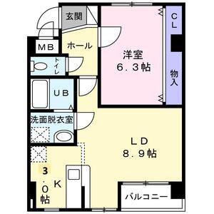 東仙台レジデンス弐番館(1LDK/3階)の間取り写真