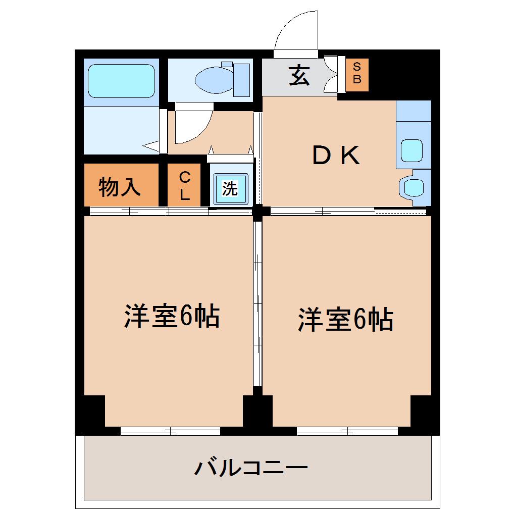 アルデール宮町(2DK/5階)の間取り写真