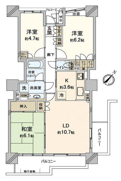 川口パークタワー(3LDK/25階)の間取り写真