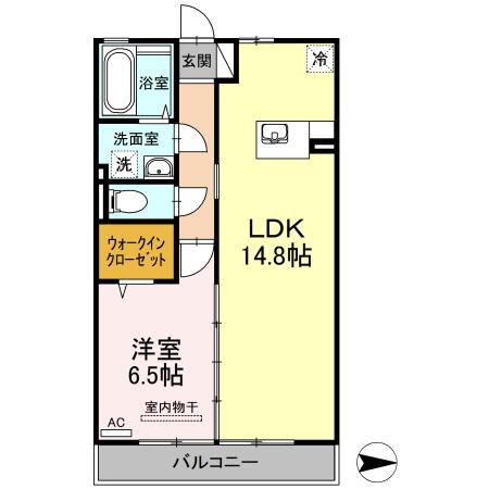 ウィルモア夷山B棟(1LDK/2階)の間取り写真