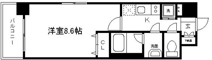 ベラジオ五条堀川II(1K/7階)の間取り写真