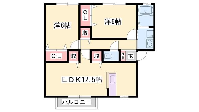 オークヒルズ B棟(2LDK/2階)の間取り写真