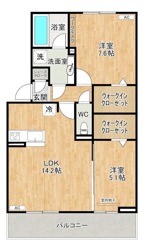 NEST PIECE 原町(2LDK/1階)の間取り写真