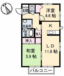 グランカーサ安岡 V棟(2LDK/2階)の間取り写真