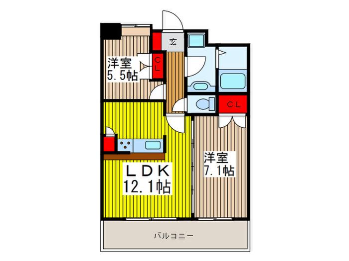 リボンシティコミュニティ(2LDK/12階)の間取り写真