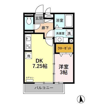 エピナール E(1DK/3階)の間取り写真