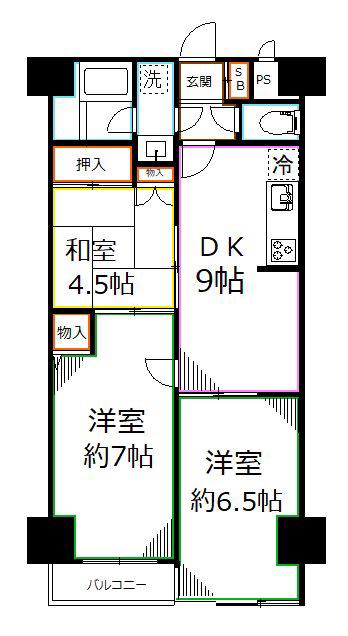 ライオンズマンション国分寺第3(2SDK/1階)の間取り写真