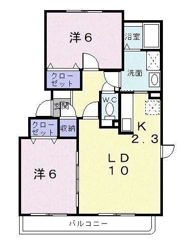 サニーイーストB(2LDK/3階)の間取り写真