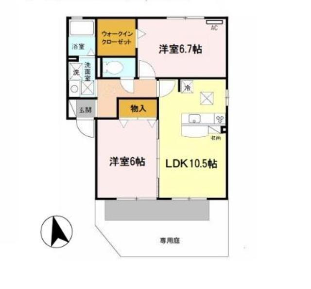 サンヴィレッジ田尻A棟(2LDK/1階)の間取り写真